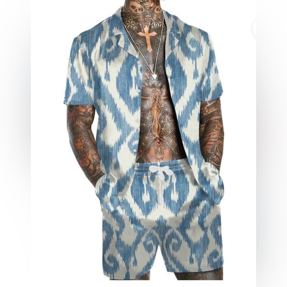 Menalvin MEN’S LEOPARD PRINT SHORT SLEEVE SHIRT SET 12243143L 2XL